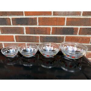 Vintage Set of 4 Imperial Glass Nesting Bowls with Fruit Design
